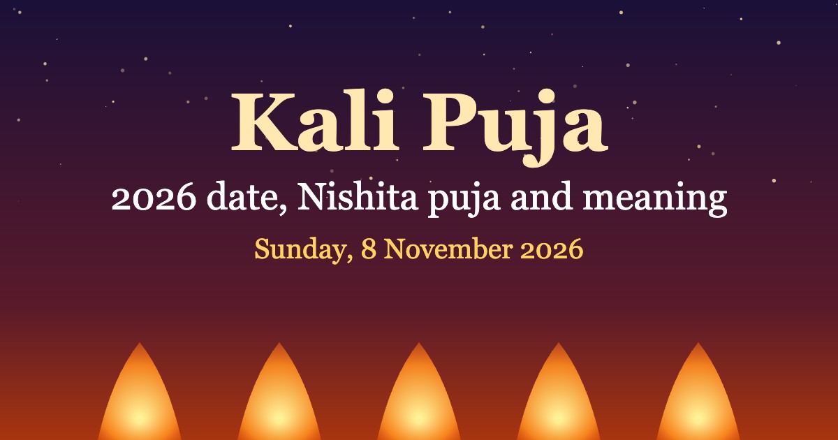 Kali Puja 2026 guide graphic with lamps and date 8 November
